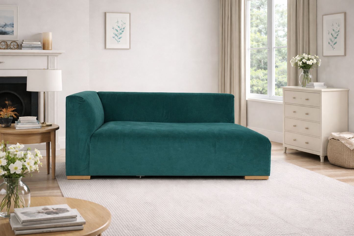 John Lewis Tokyo LHF Grand Modular Arm Unit Easy Clean Plush Velvet Teal