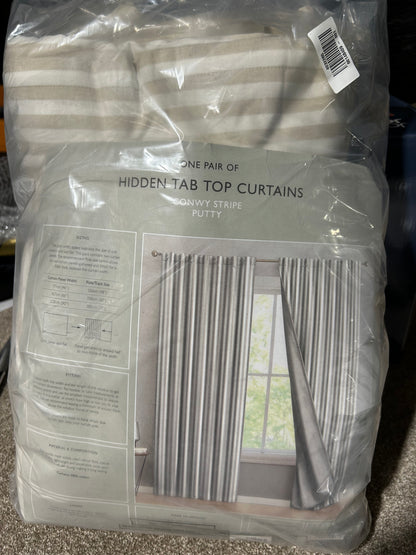 John Lewis Conwy Stripe Weave Pair Lined Hidden Tab Top Curtains, Putty, W228 x Drop 228cm