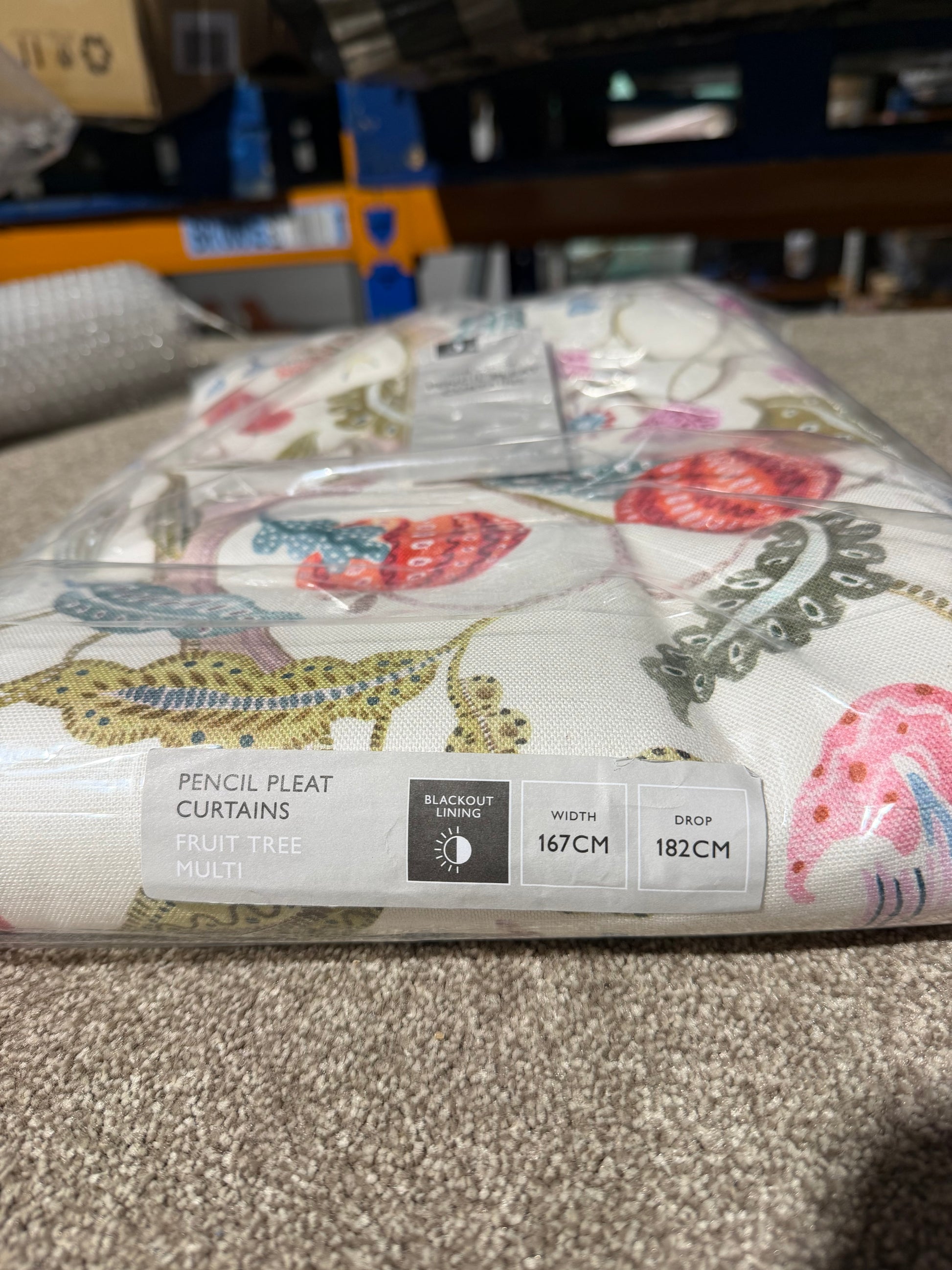John Lewis Fruit Tree Print Pencil Pleat Pair Blackout Lined Curtains, Multi, W167 x Drop 182cm