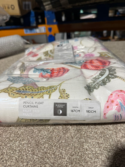 John Lewis Fruit Tree Print Pencil Pleat Pair Blackout Lined Curtains, Multi, W167 x Drop 182cm