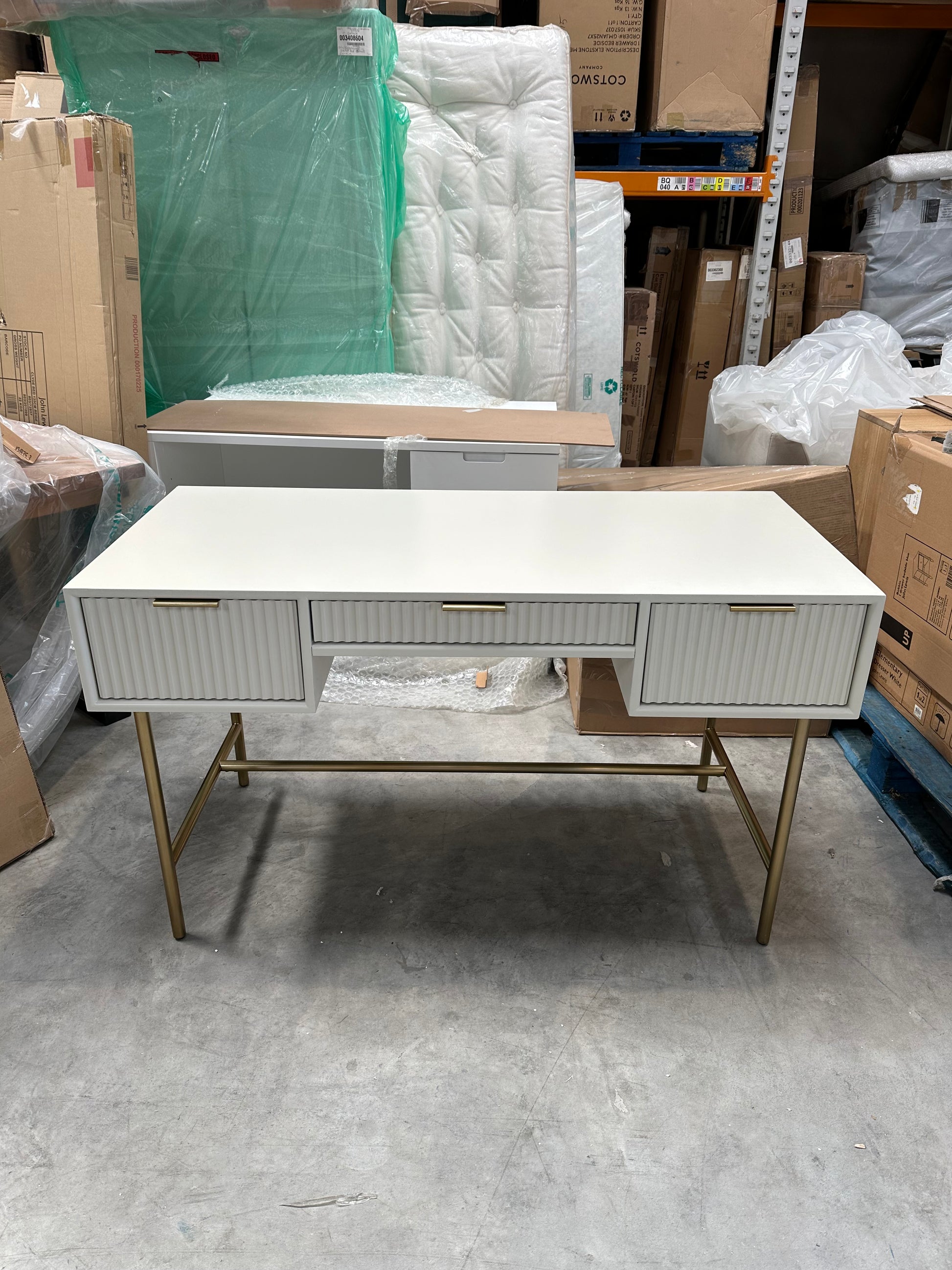 West Elm Quinn Lacquer Desk, Haze/Antique Brass