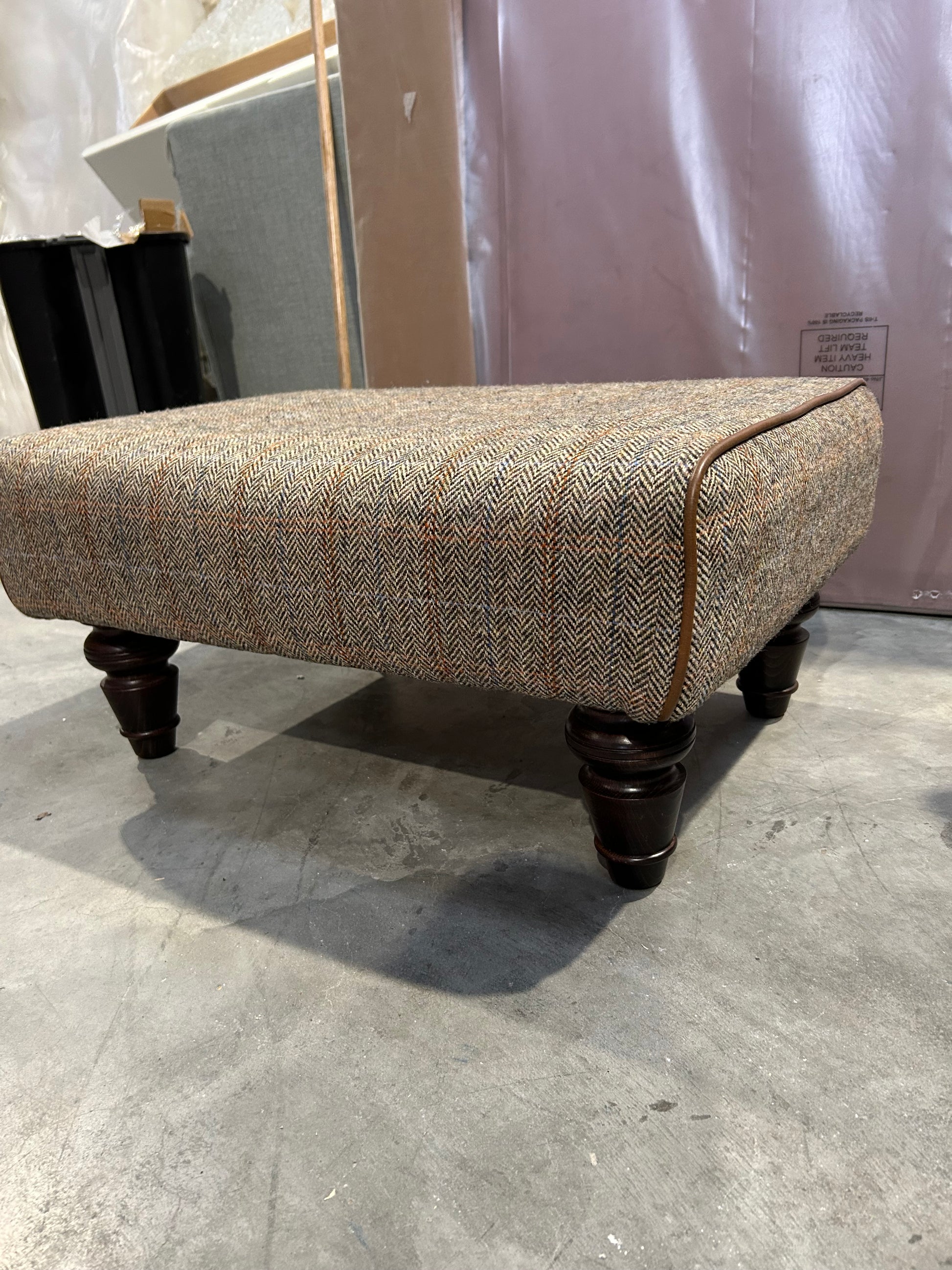 John Lewis Tetrad Lewis Footstool, Harris Tweed Bracken Herringbone