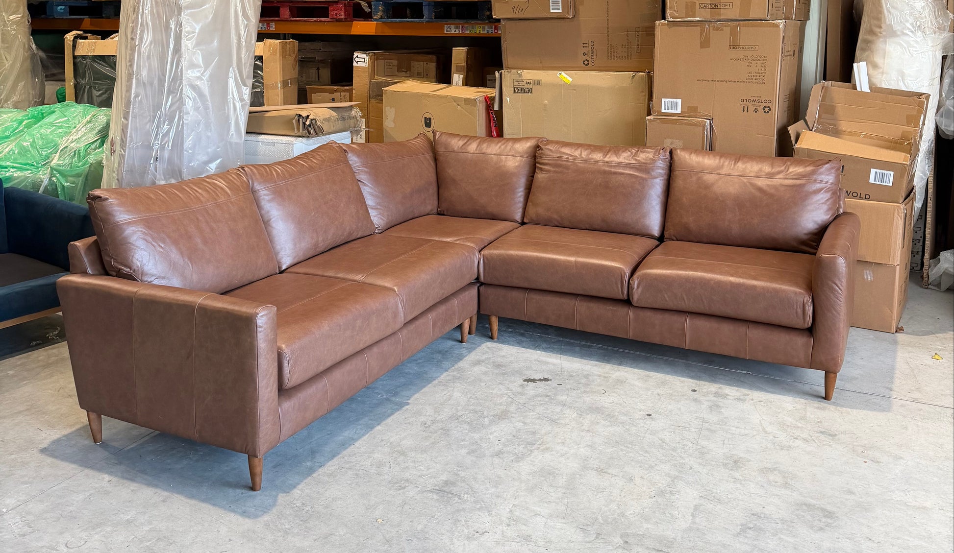 John Lewis Bailey II 5+ Seater Leather Corner Sofa Dark Leg Vintage Toffee
