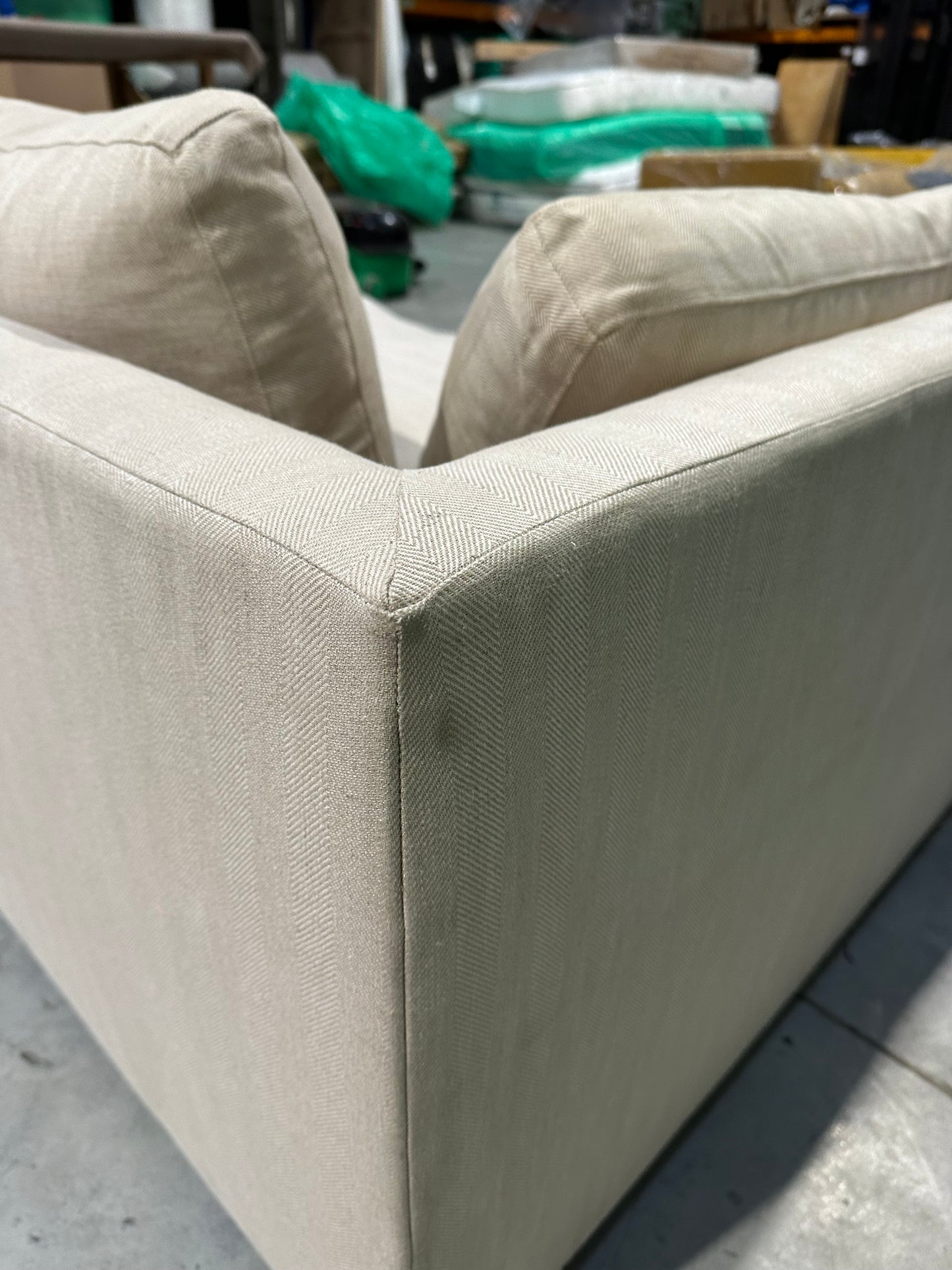 John Lewis Tortona RHF Chaise Sofa Premium Herringbone Fabric Light Legs Natural