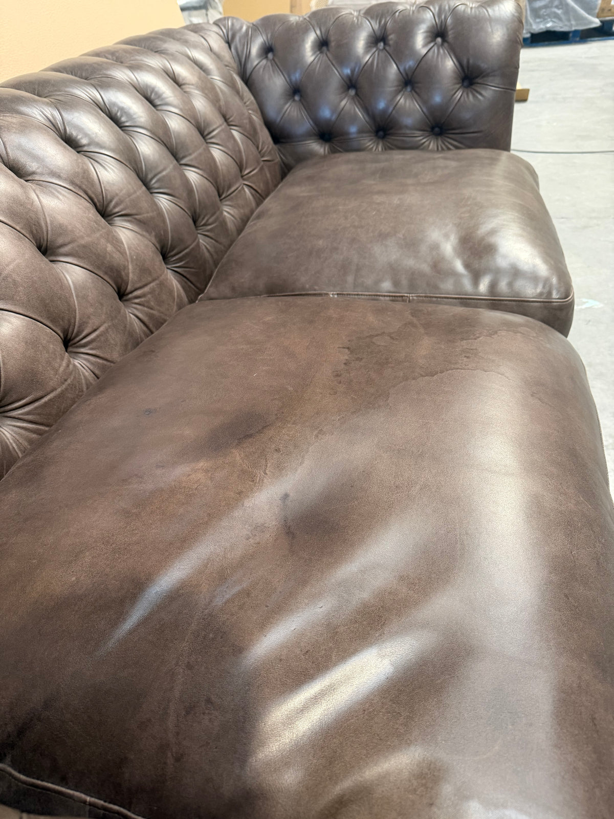 John Lewis Cromwell Chesterfield Grand 4 Seater Leather Sofa, Dark Leg Demetra Charcoal