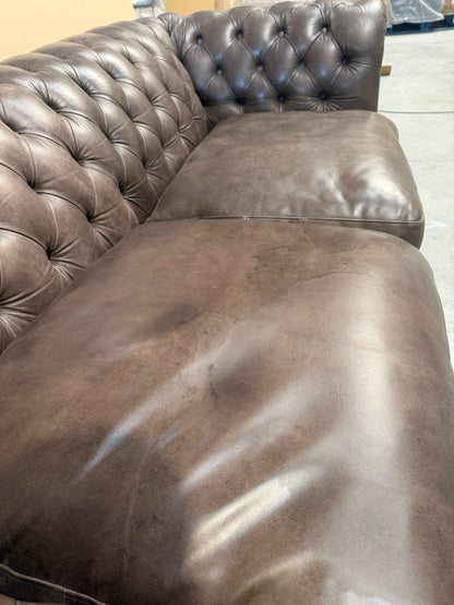 John Lewis Cromwell Chesterfield Grand 4 Seater Leather Sofa, Dark Leg Demetra Charcoal