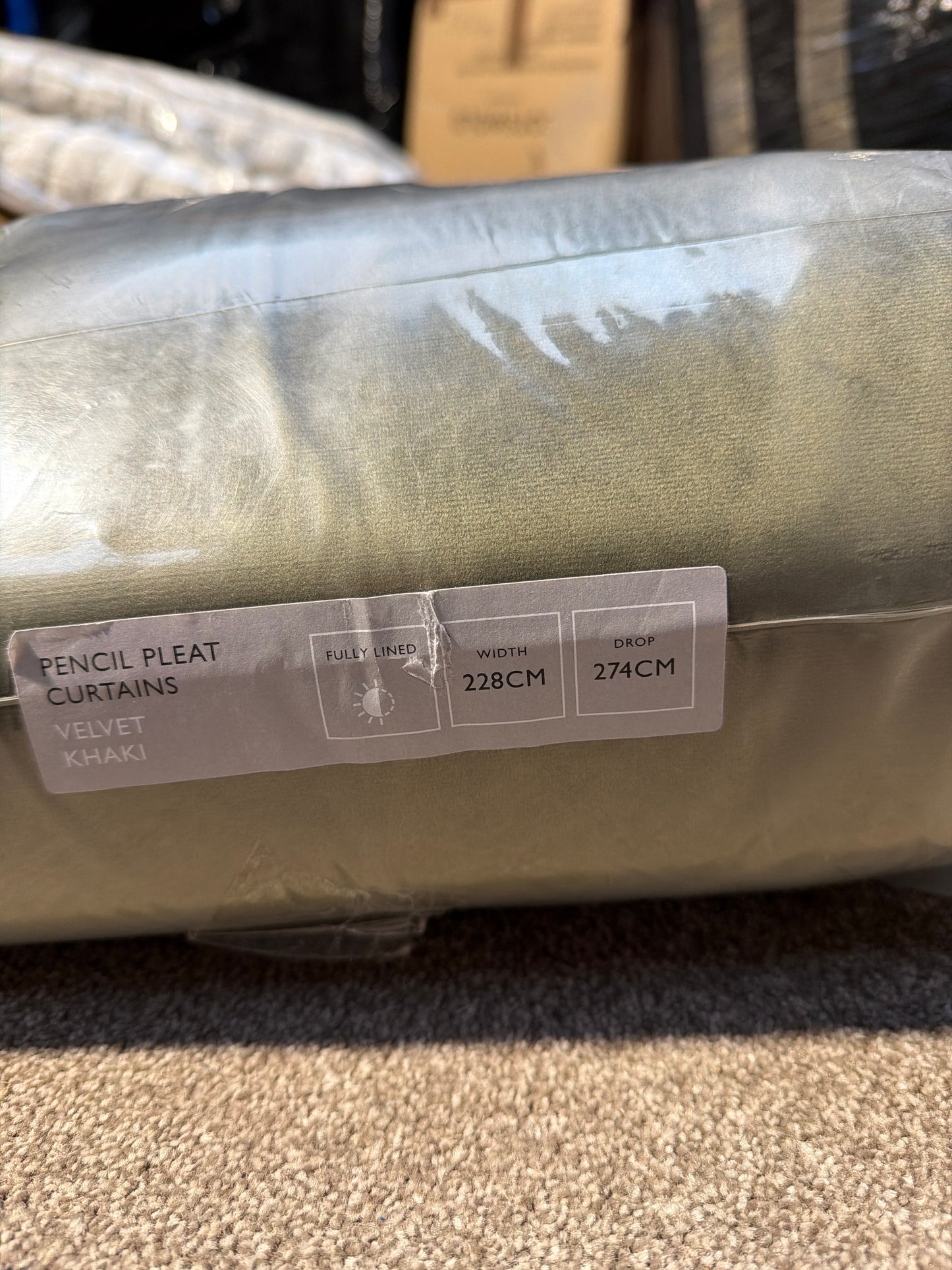 John Lewis Velvet Pair Lined Pencil Pleat Curtains, Khaki Green, W228 x Drop 274