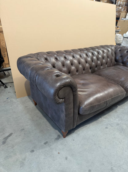 John Lewis Cromwell Chesterfield Grand 4 Seater Leather Sofa, Dark Leg Demetra Charcoal