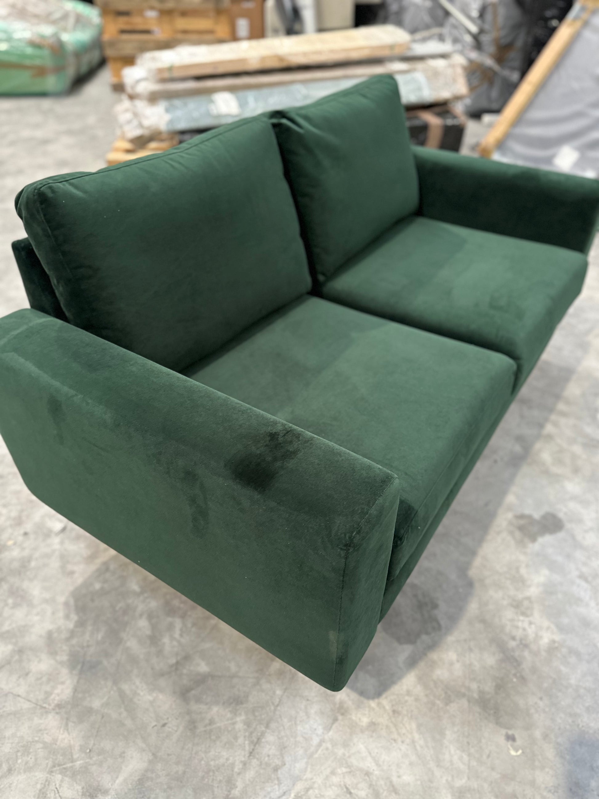 Hutch Velvet Block Arm 2 Seater Sofa - Velvet Sage Green