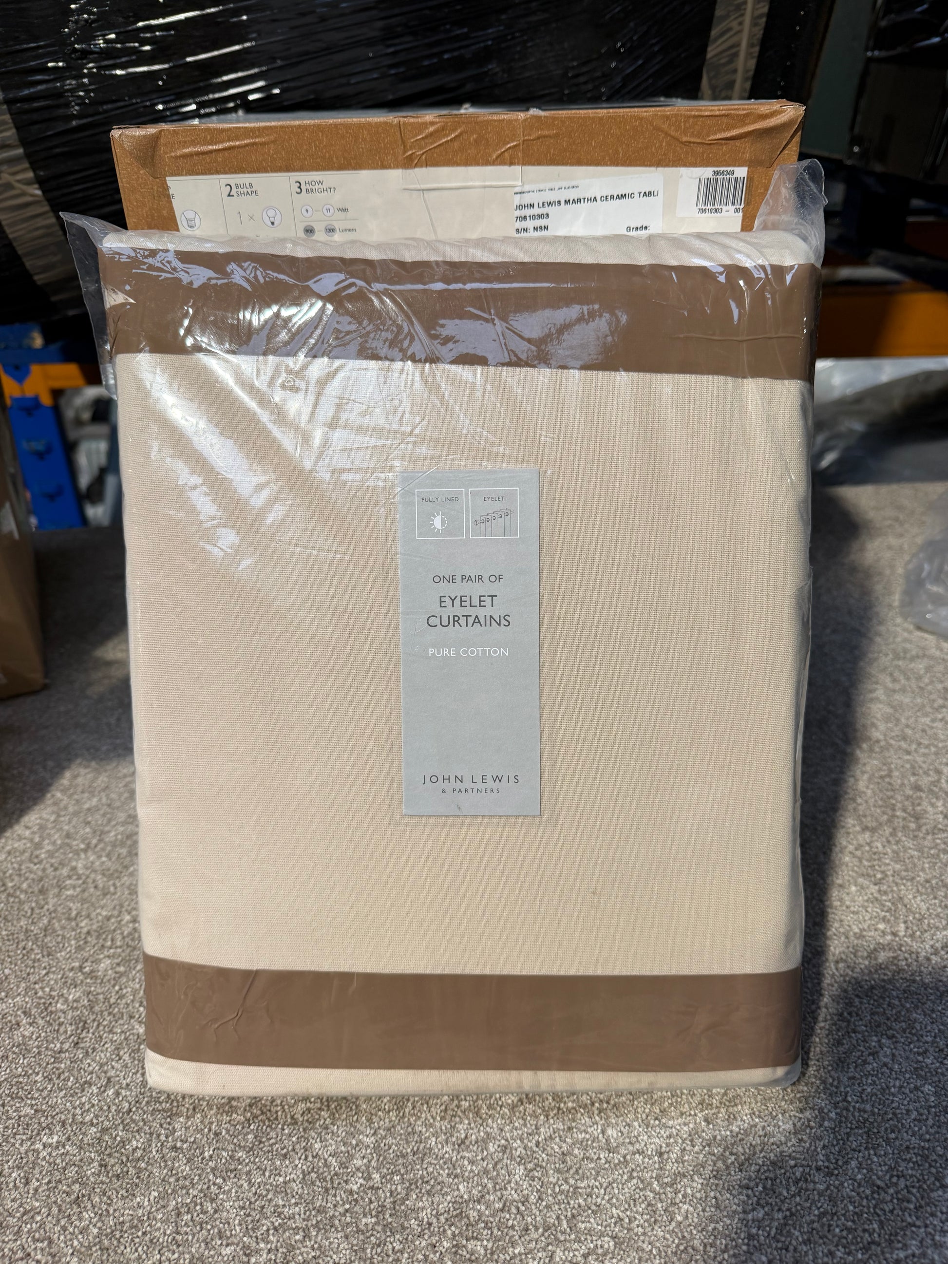 John Lewis Pure Cotton Pair Lined Eyelet Curtains, Putty, W228 x Drop 228cm