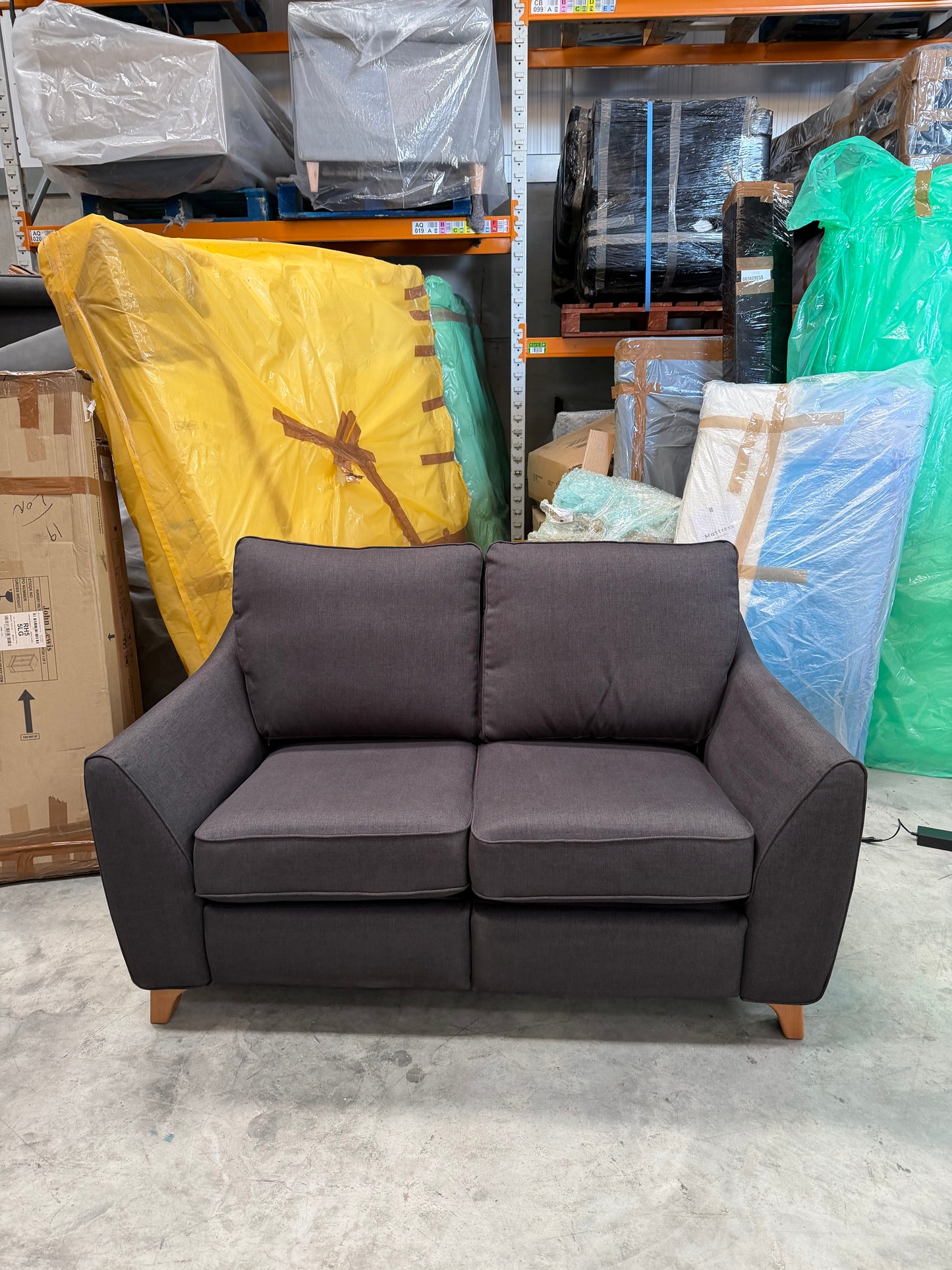 G Plan Vintage 68 RHF Small 2 Seater Sofa Single Footrest Aquaclean Grey