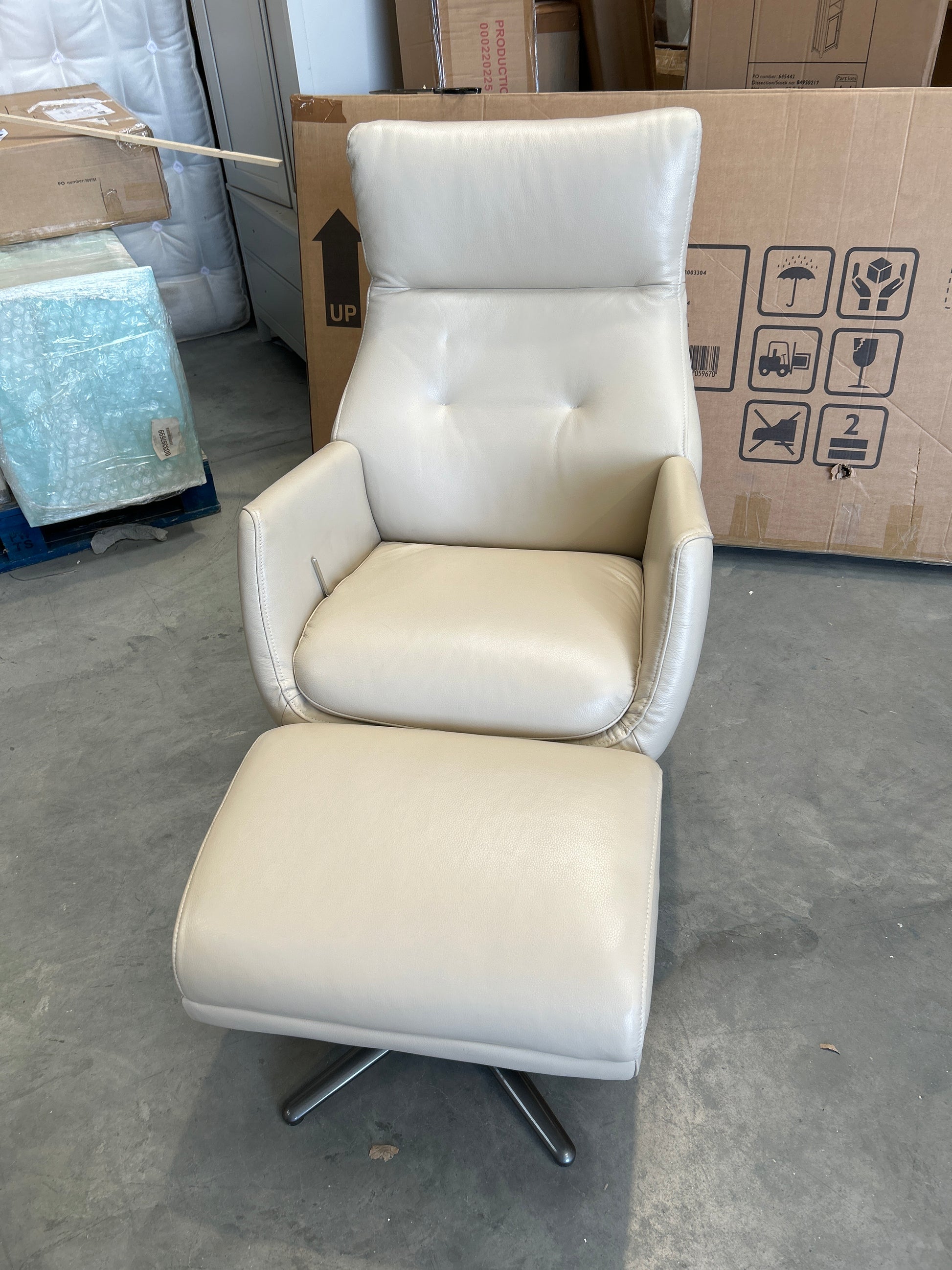 John Lewis Ease Leather Recliner Armchair and Footstool, Stone Leather
