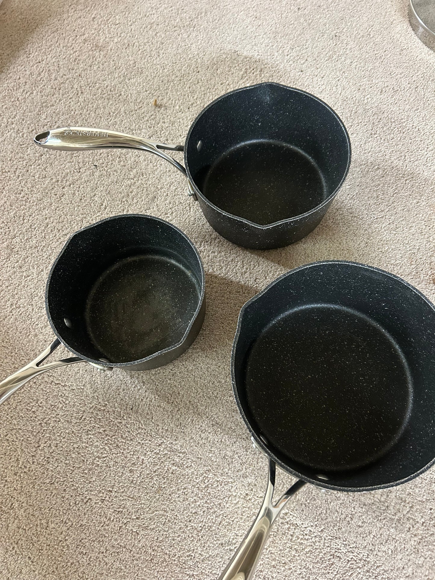 Eaziglide Neverstick2 Aluminium Non-Stick Saucepan Set with Lids, 3 Piece