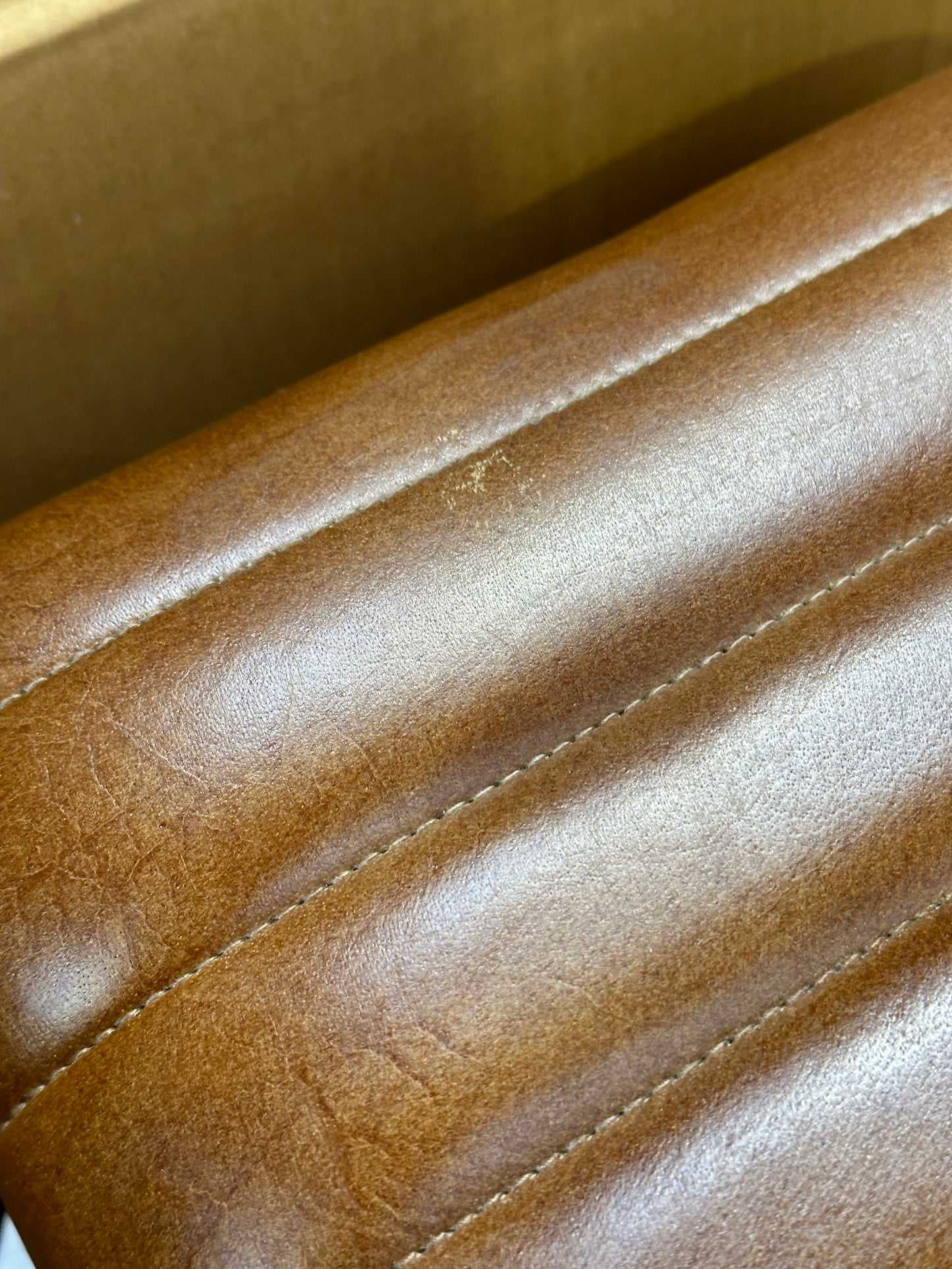 nkuku Narwana Ribbed Leather Stool, 75cm, Aged Tan