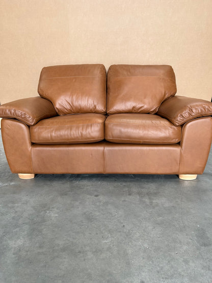 John Lewis Camden Small 2 Seater Leather Sofa, Light Leg, Premium Caramel