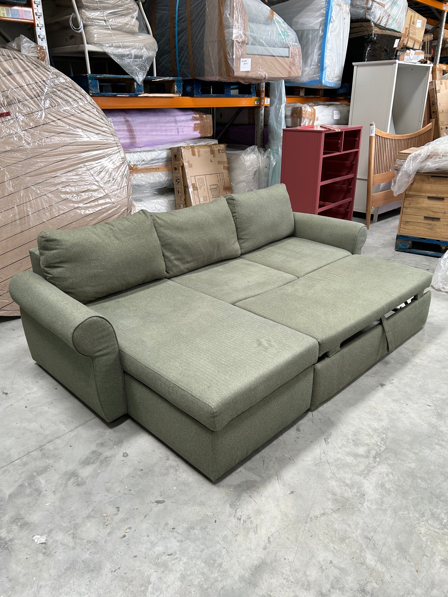 John Lewis Sansa Splayed Arm Sofa Bed with Storage Brushed Tweed Green