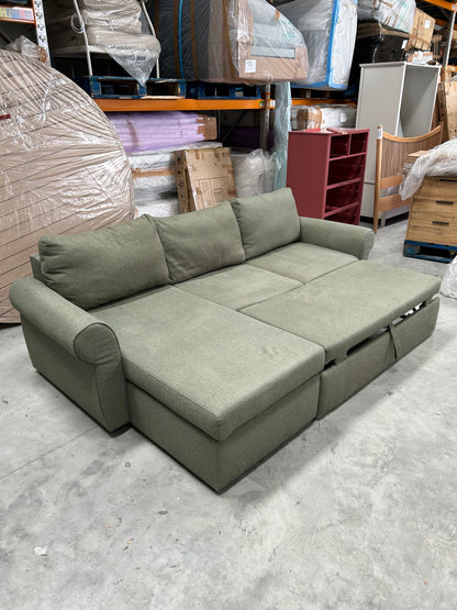 John Lewis Sansa Splayed Arm Sofa Bed with Storage Brushed Tweed Green
