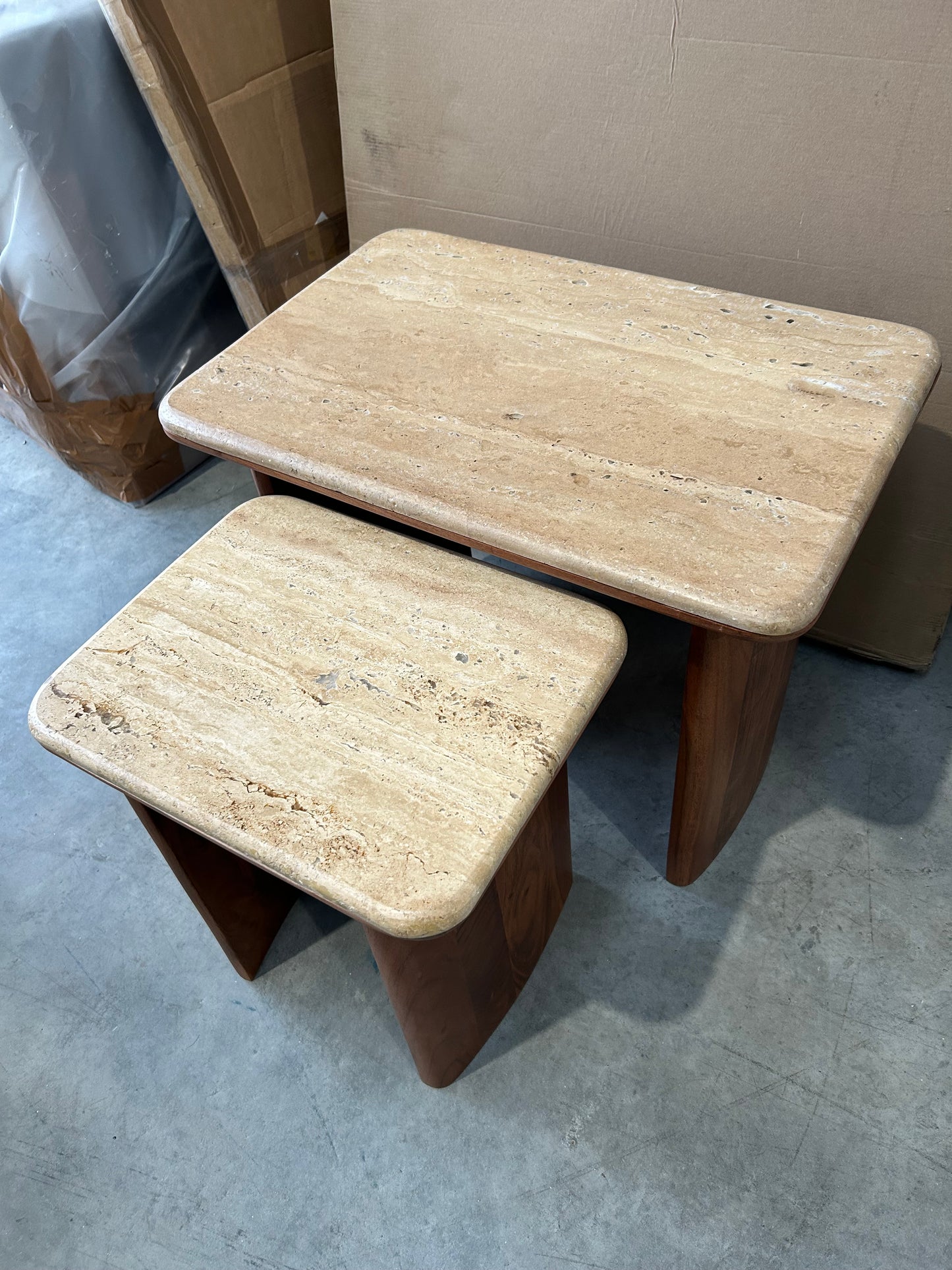 John Lewis Adina Travertine Top Nest of 2 Tables Walnut