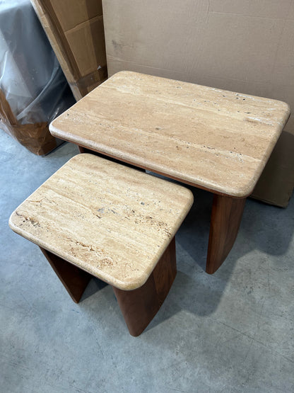 John Lewis Adina Travertine Top Nest of 2 Tables Walnut