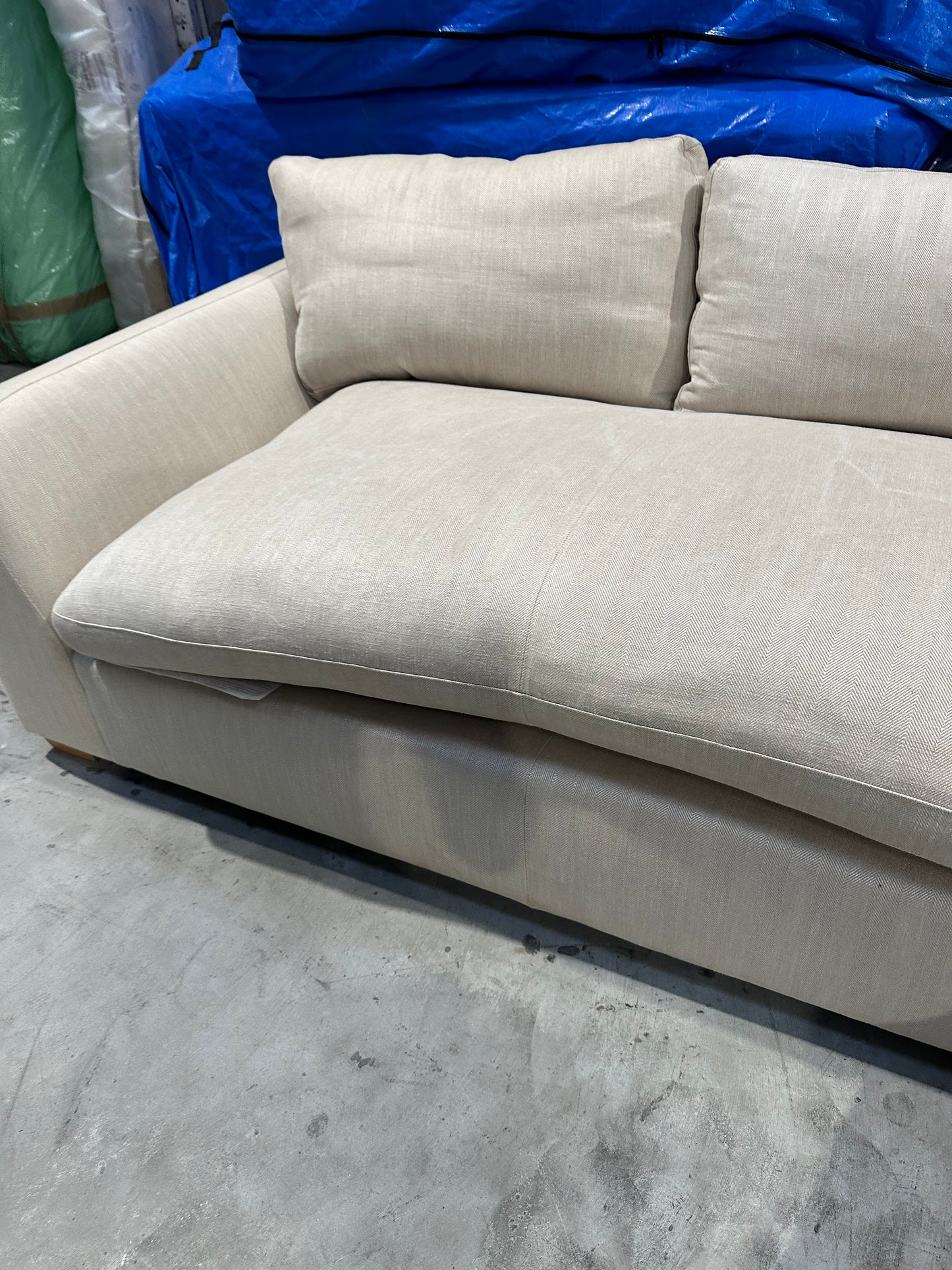 John Lewis Tortona RHF Chaise Sofa Premium Herringbone Fabric Light Legs Natural