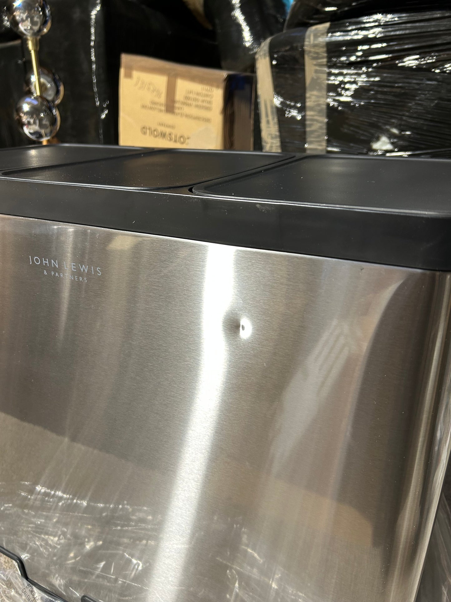 John Lewis 3 Section Recycling Pedal Bin, 60L, Brushed Steel