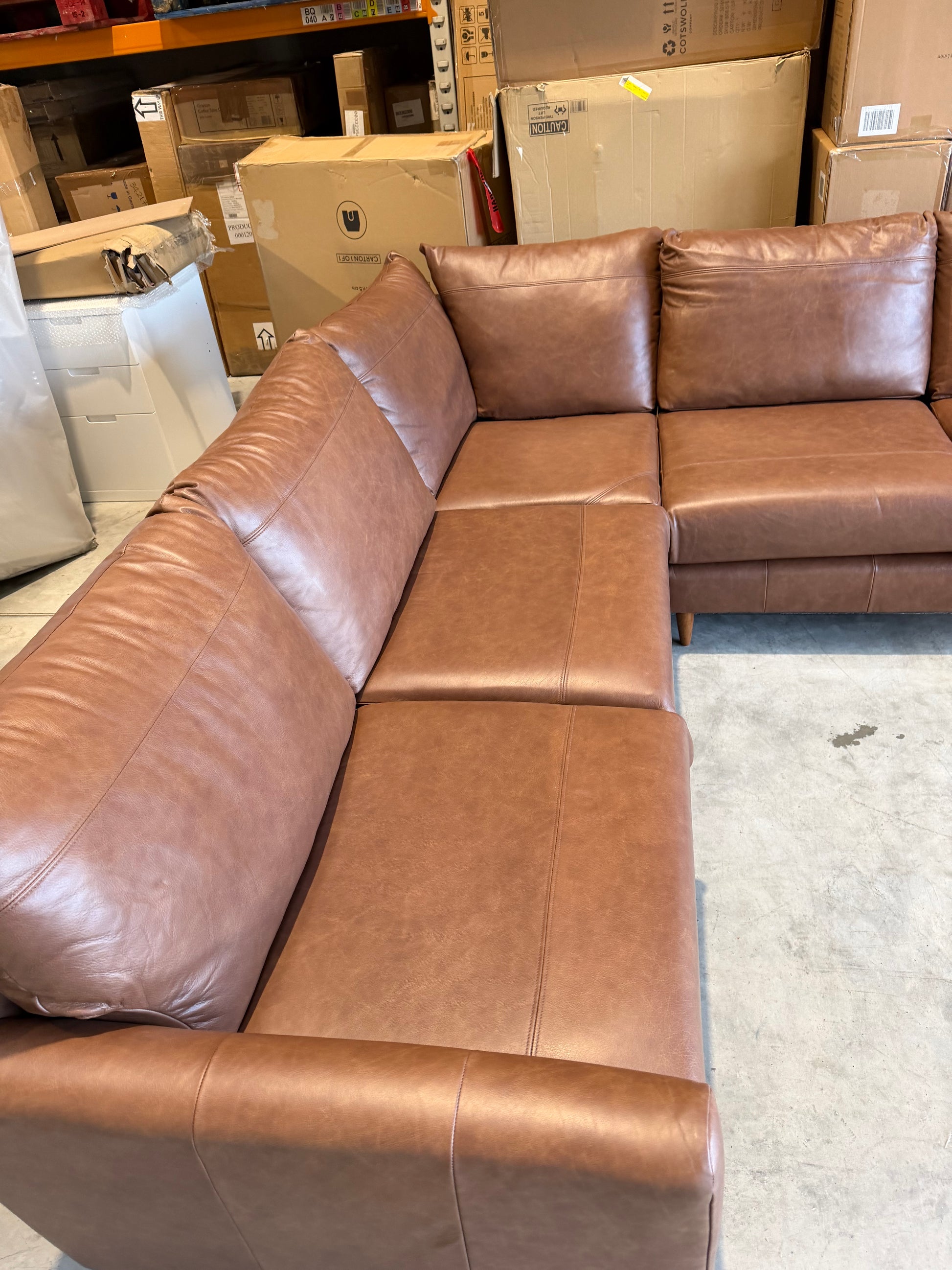 John Lewis Bailey II 5+ Seater Leather Corner Sofa Dark Leg Vintage Toffee