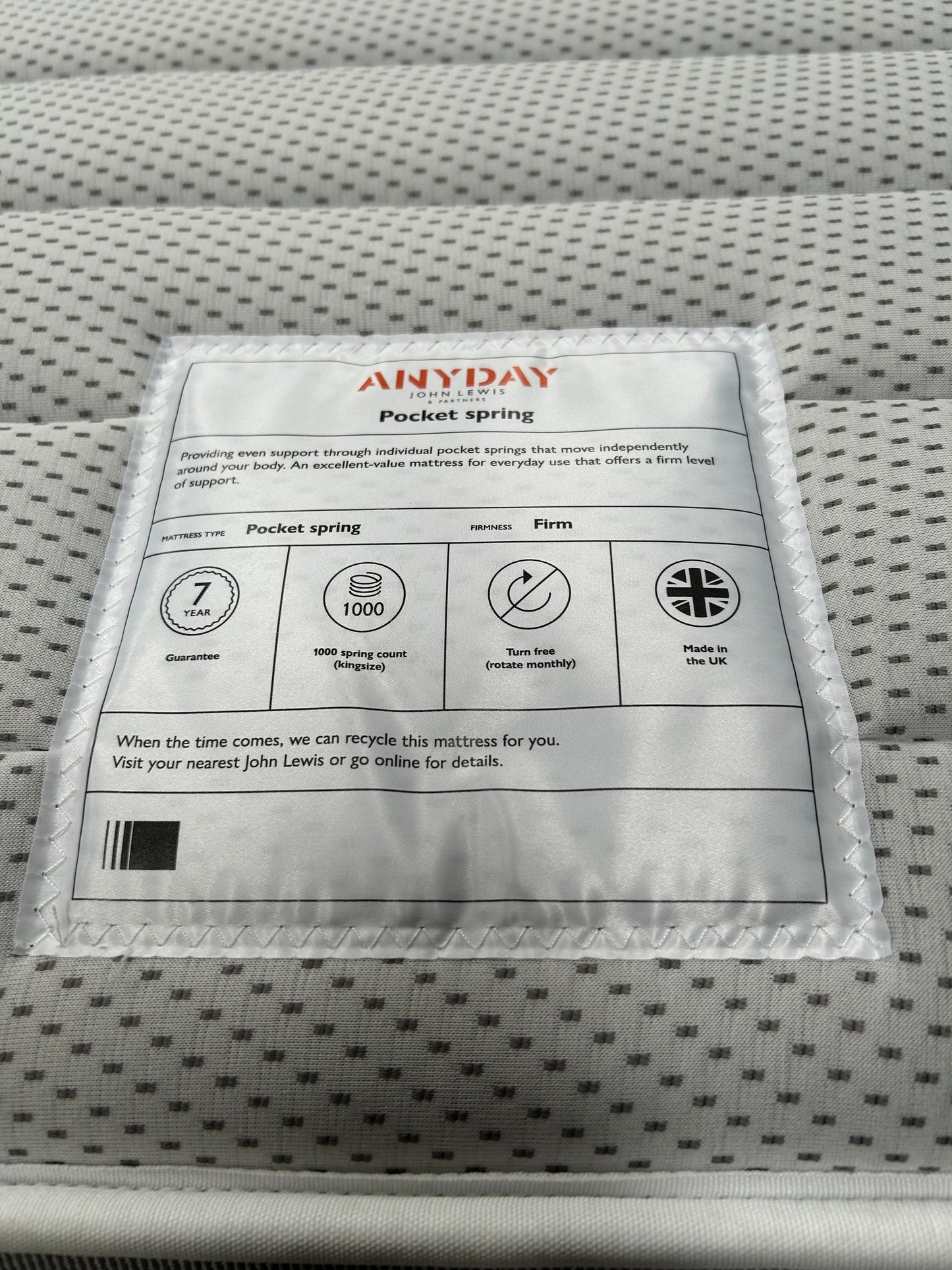 John Lewis Pocket Spring Mattress Firm Tension Small Double