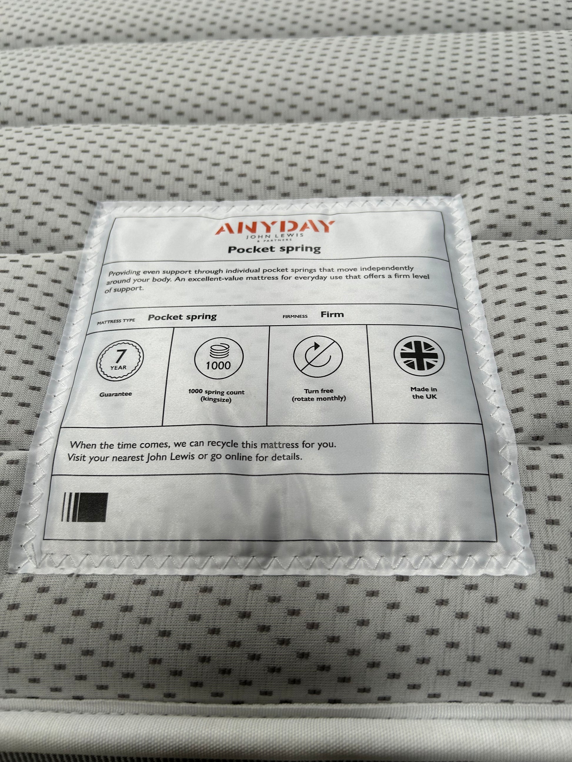 John Lewis Pocket Spring Mattress Firm Tension Small Double