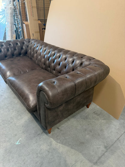 John Lewis Cromwell Chesterfield Grand 4 Seater Leather Sofa, Dark Leg Demetra Charcoal
