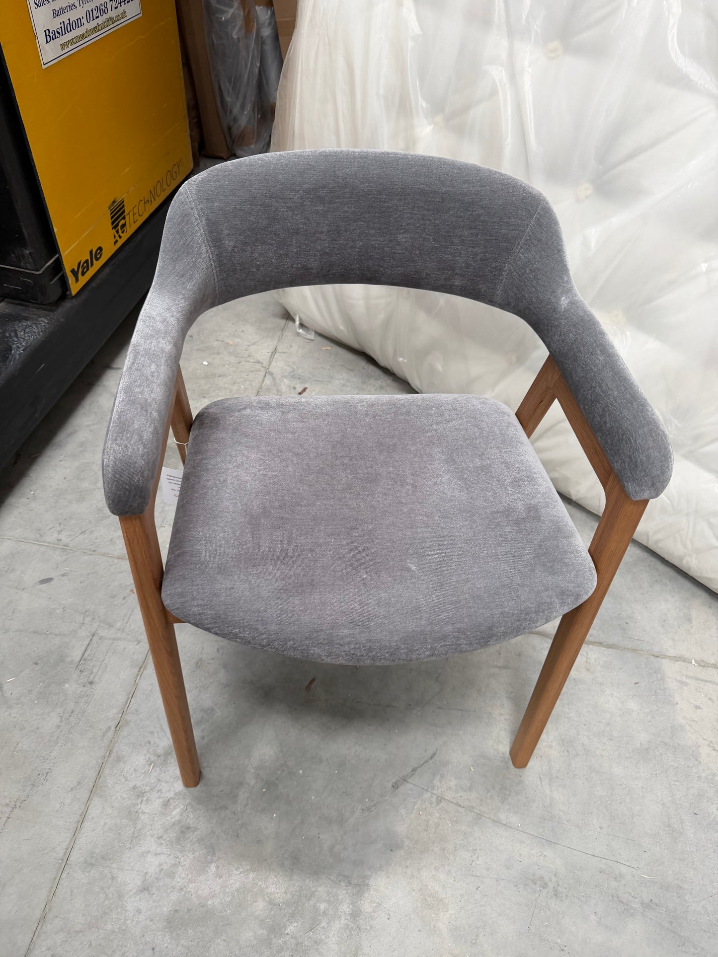 John Lewis Santino Dining Arm Chair, Bianco Oil Oak, Smoked Grey Velvet