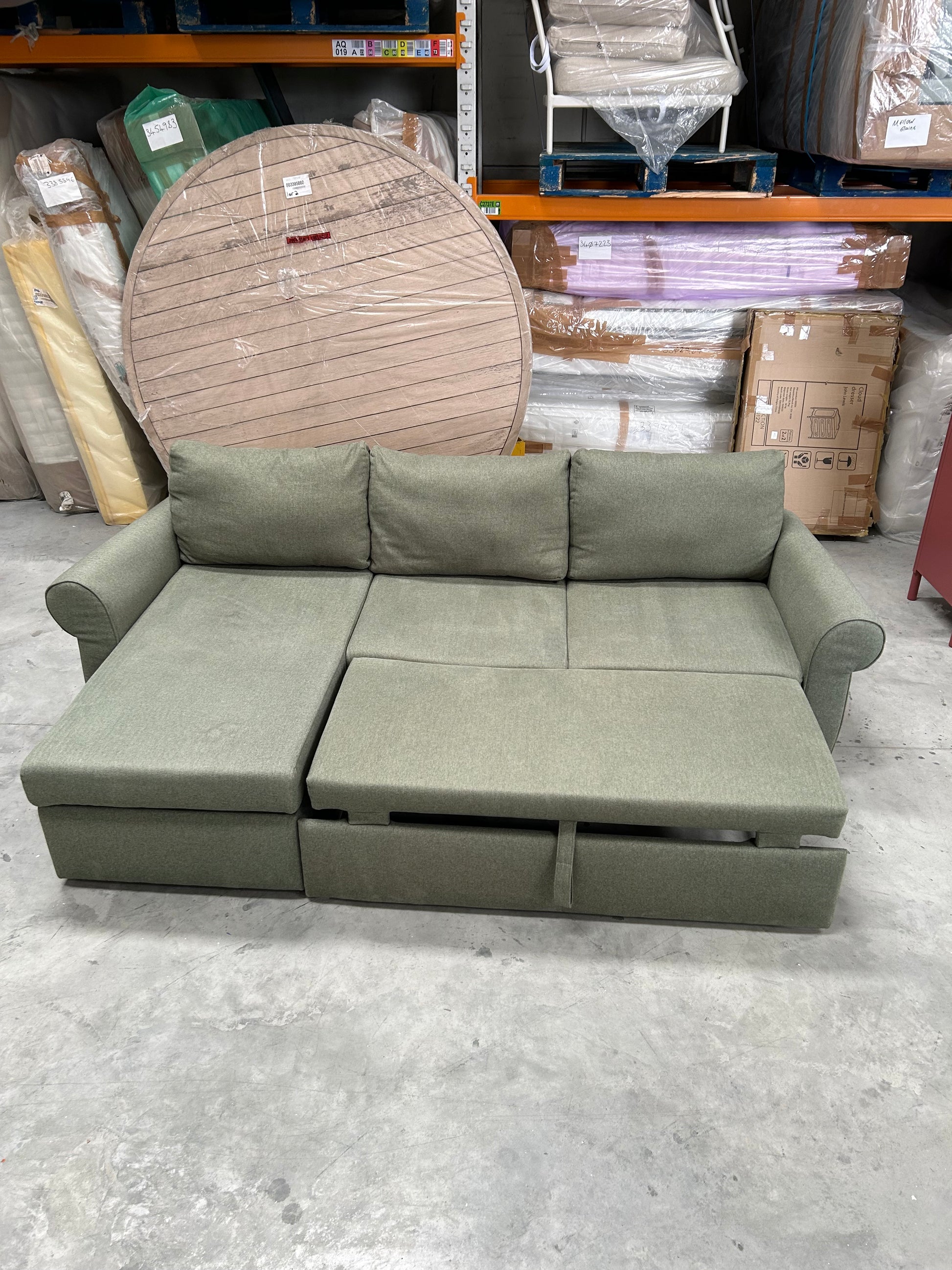 John Lewis Sansa Splayed Arm Sofa Bed with Storage Brushed Tweed Green
