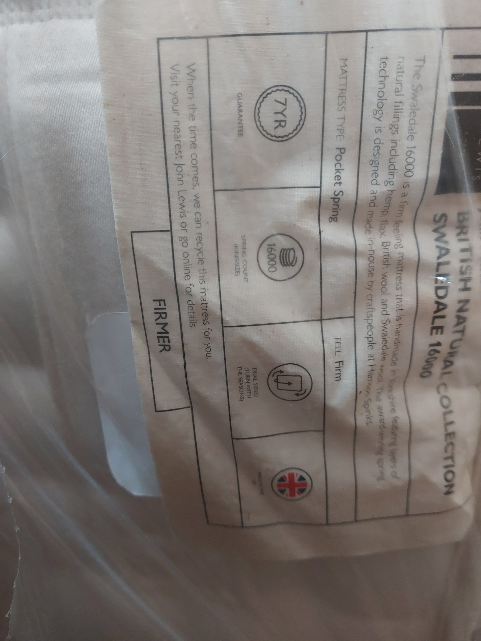 John Lewis British Natural Collection Swaledale 16000 Zip Link, Firmer Tension, Super King Size