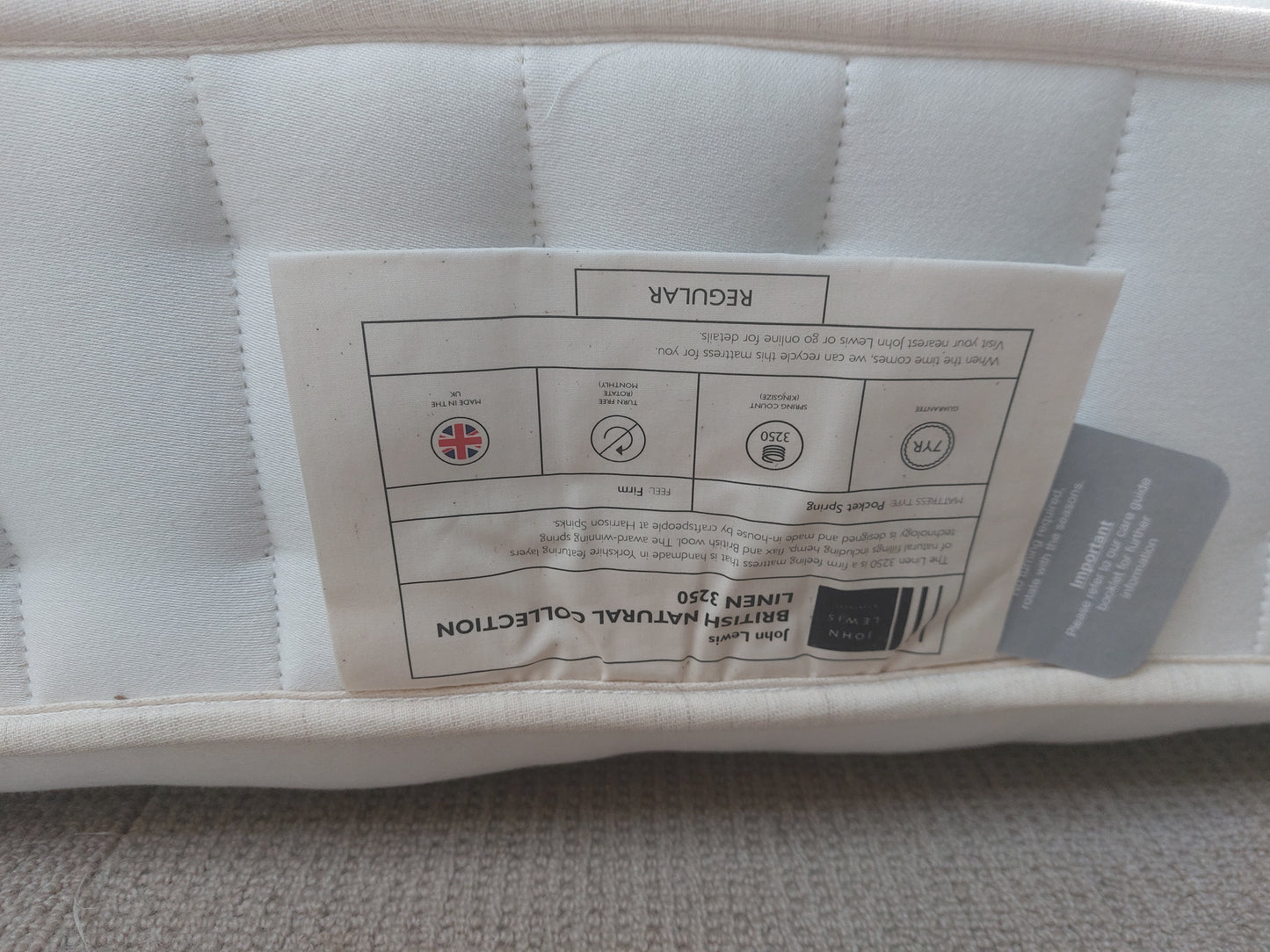 John Lewis Natural Collection Linen 3250 Zip Link, Regular Tension, Super King