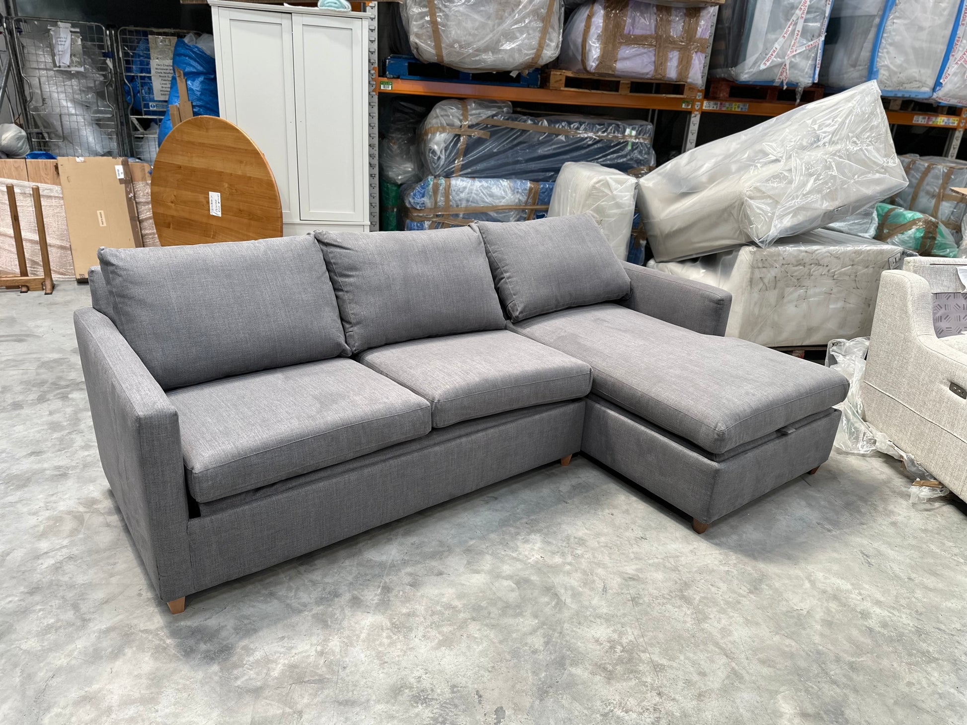 John Lewis Bailey II RHF Chaise End Sofabed, Light Leg in Linen Hatton Steel