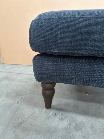 John Lewis Camber Leather Footstool, Dark Leg, Blue