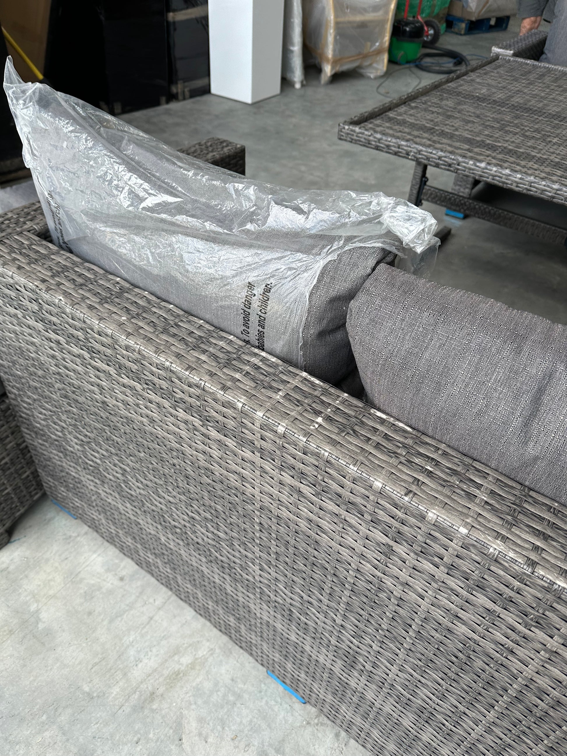 John Lewis Alora Cube 6-Seater Garden Dining Table, Sofas & Stools Set, Brown/Grey