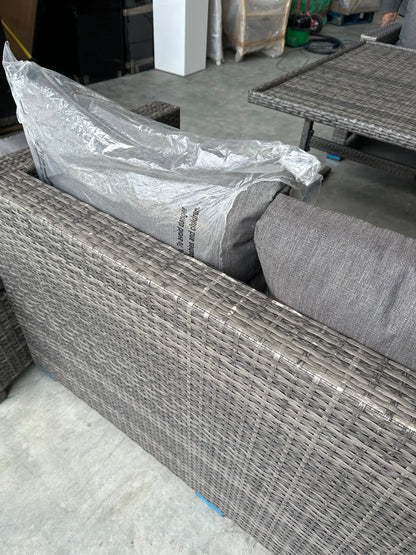 John Lewis Alora Cube 6-Seater Garden Dining Table, Sofas & Stools Set, Brown/Grey