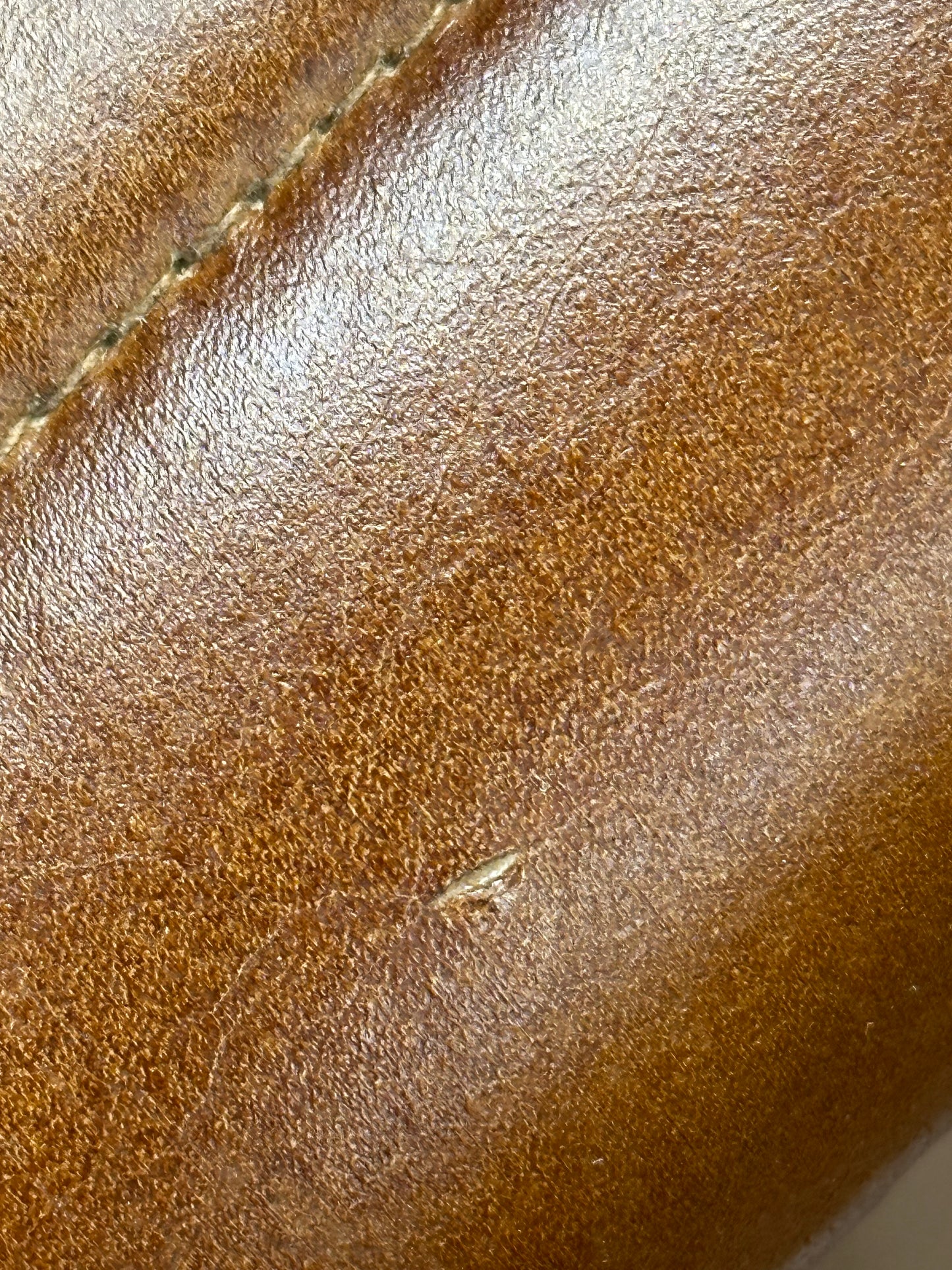 nkuku Narwana Ribbed Leather Stool, 75cm, Aged Tan