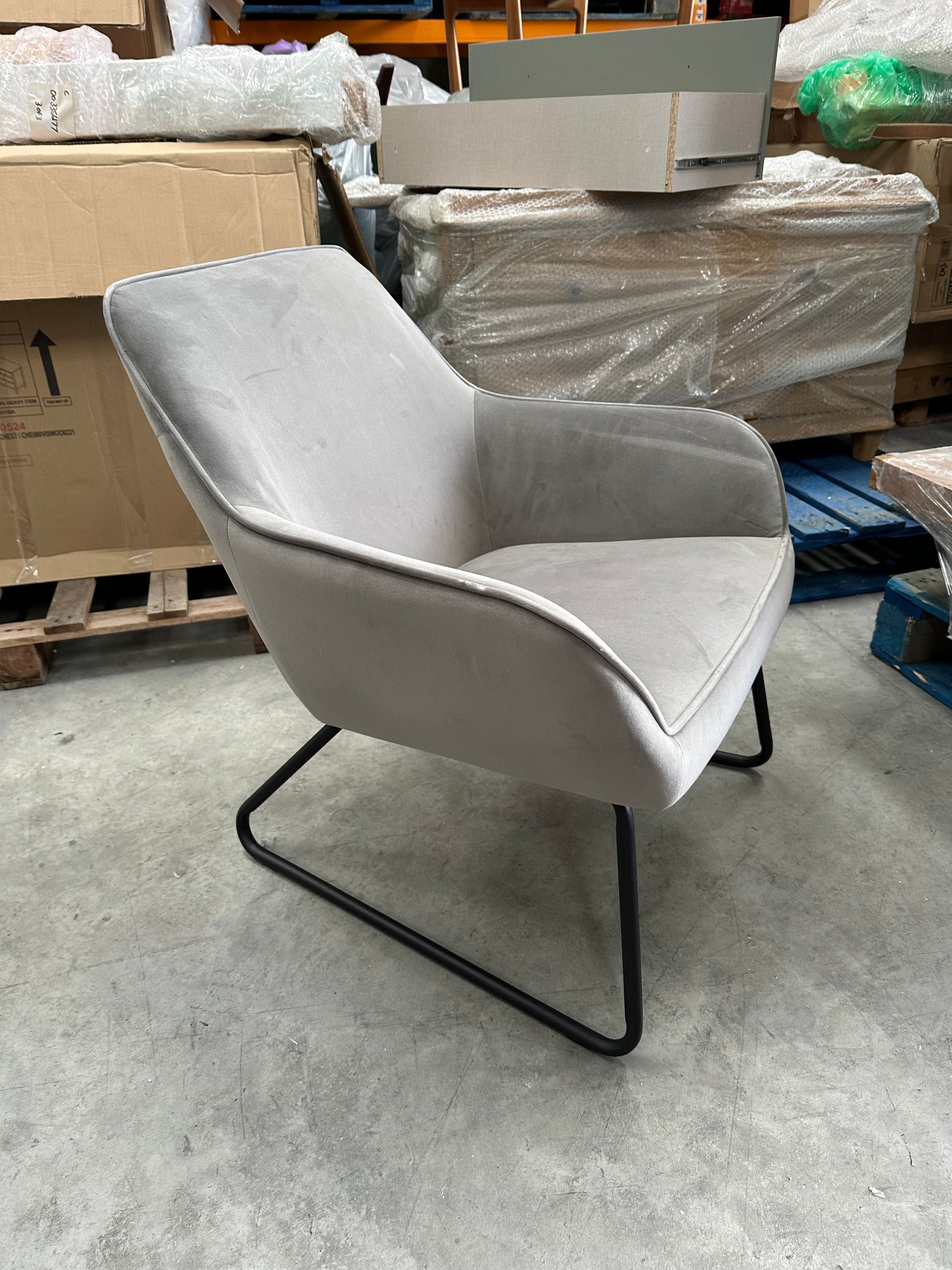John Lewis Form Accent Chair, Black Metal Leg, Velvet Storm Grey