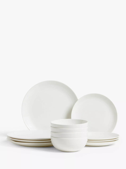 John Lewis Luna Fine China Dinnerware Set, Natural, 12 Piece