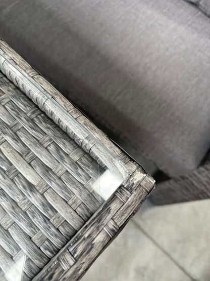 John Lewis Alora Cube 6-Seater Garden Dining Table, Sofas & Stools Set, Brown/Grey