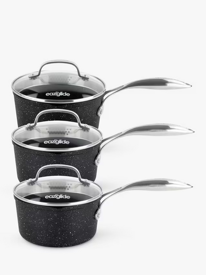 Eaziglide Neverstick2 Aluminium Non-Stick Saucepan Set with Lids, 3 Piece