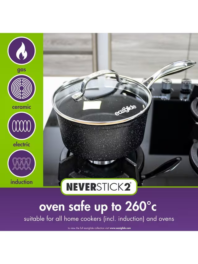 Eaziglide Neverstick2 Aluminium Non-Stick Saucepan Set with Lids, 3 Piece