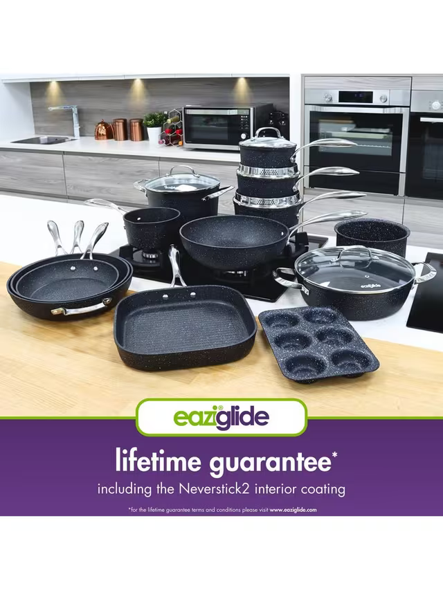 Eaziglide Neverstick2 Aluminium Non-Stick Saucepan Set with Lids, 3 Piece