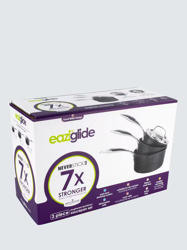 Eaziglide Neverstick2 Aluminium Non-Stick Saucepan Set with Lids, 3 Piece