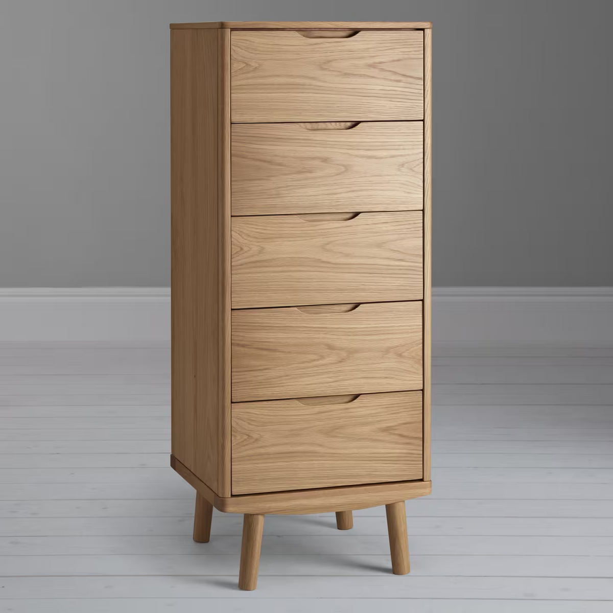 John Lewis Bow 5 Drawer Tallboy Chest, Natural