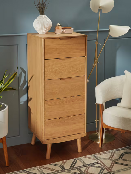 John Lewis Bow 5 Drawer Tallboy Chest, Natural