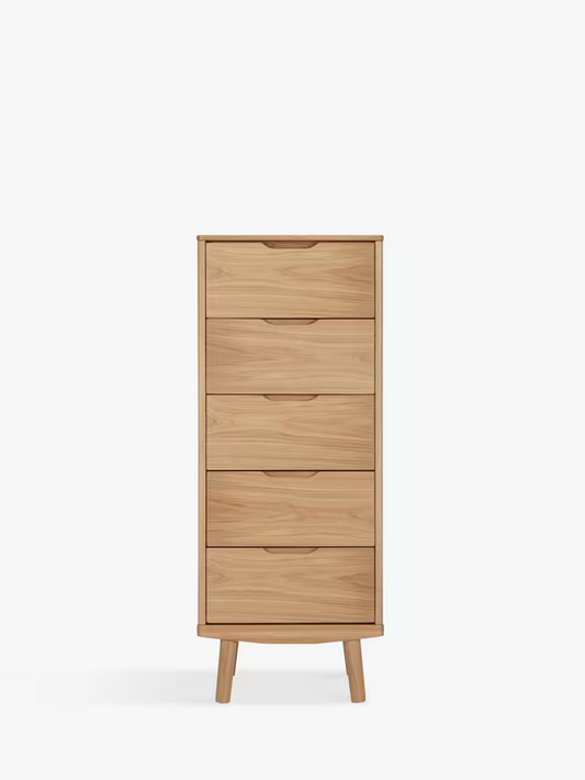 John Lewis Bow 5 Drawer Tallboy Chest, Natural