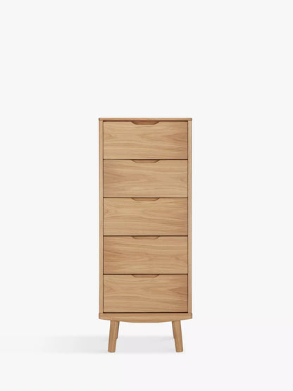 John Lewis Bow 5 Drawer Tallboy Chest, Natural