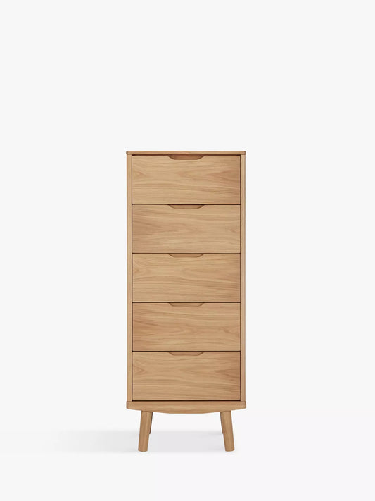 John Lewis Bow 5 Drawer Tallboy Chest, Natural